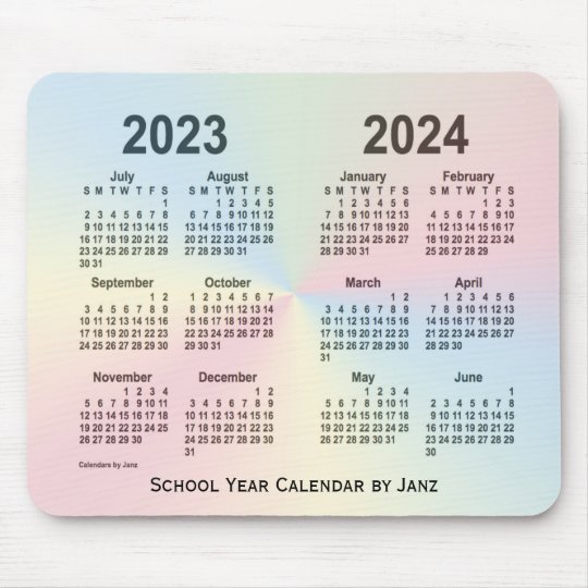 2023-2024 Rainbow Cloud School Calendar by Janz Mouse Mat | Zazzle.co.uk