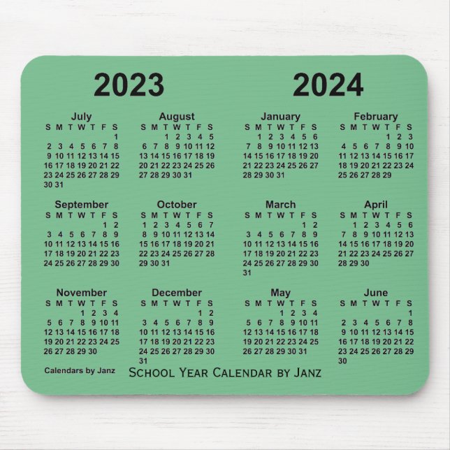 2023-2024 School Year Calendar by Janz Sea Green Mouse Mat (Front)