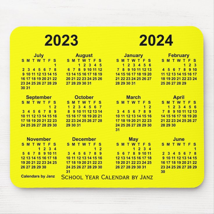 2023-2024 School Year Calendar by Janz Yellow Mouse Mat | Zazzle
