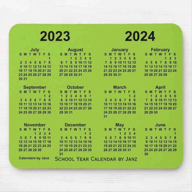 2023-2024 School Year Yellowgreen Calendar by Janz Mouse Mat (Front)