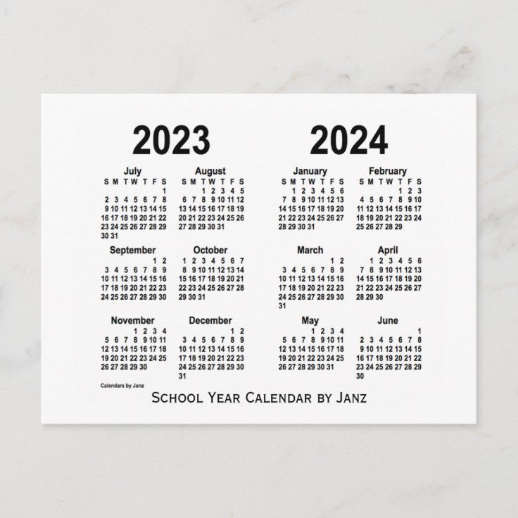 2023-2024 White School Year Calendar by Janz Postcard | Zazzle