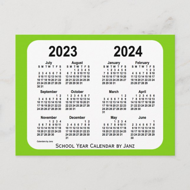 2023-2024 Yellow Green School Calendar by Janz Postcard (Front)