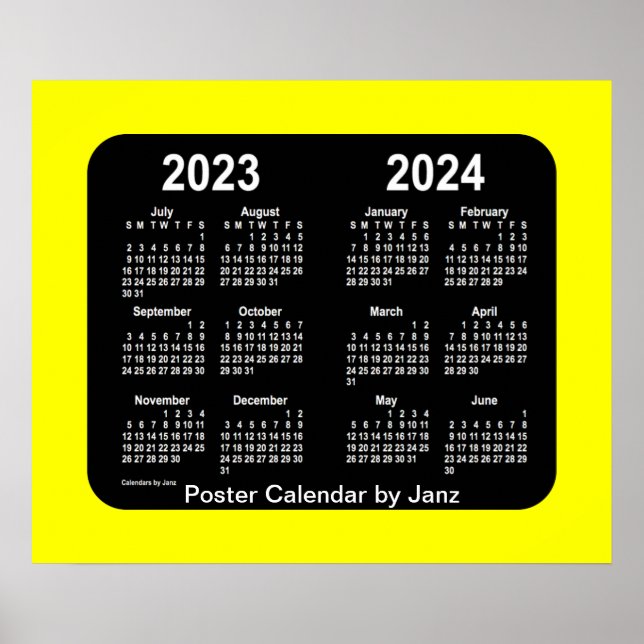 2023-2024 Yellow Neon School Calendar by Janz Poster (Front)