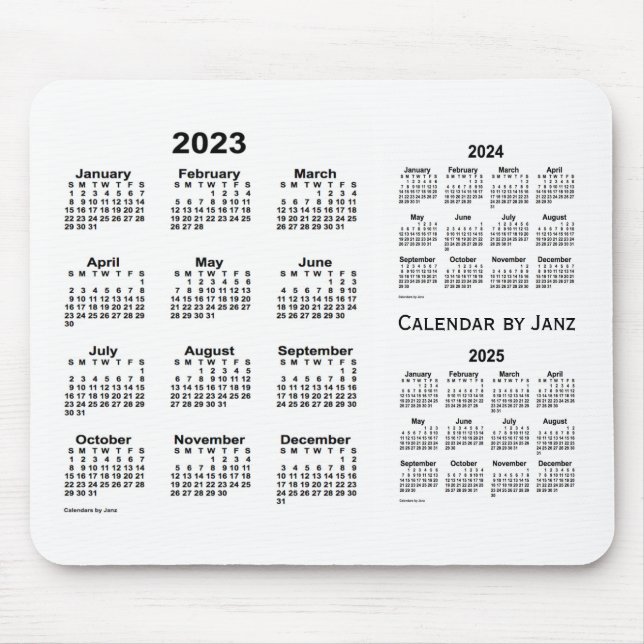 2023-2025 White 3 Year Calendar by Janz Mouse Mat (Front)