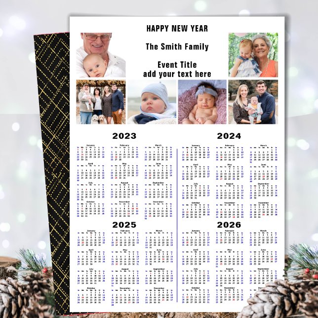 2023 - 2026 Calendar Photo Modern Minimalist Black Holiday Card (Creator Uploaded)