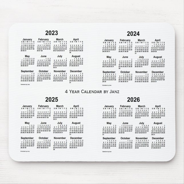 2023-2026 White 4 Year Calendar by Janz Mouse Mat (Front)