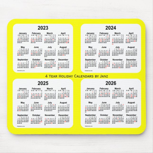 2023-2026 Yellow Holiday Calendar by Janz Mouse Mat (Front)