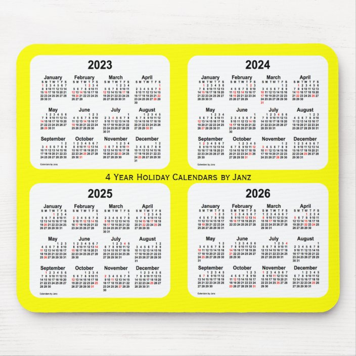 2023-2026 Yellow Holiday Calendar by Janz Mouse Mat | Zazzle.co.uk