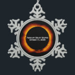 2023 Annular Solar Eclipse Snowflake Pewter Christmas Ornament<br><div class="desc">The next major American solar eclipse is the annular solar eclipse on Saturday, October 14, 2023. It will begin in the Pacific Ocean and and enter the United States over Oregon and travel Southeast through Nevada, Utah, Arizona New Mexico and Texas before continuing through South America. During the annular solar...</div>