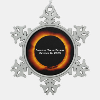 2023 Annular Solar Eclipse Snowflake Pewter Christmas Ornament