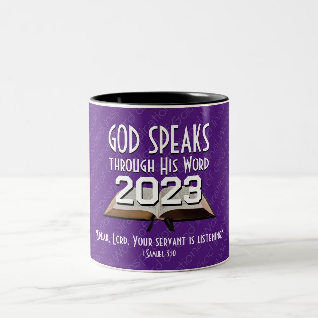 2023 ANY YEAR Purple God's Word Bible Christian  Two-Tone Coffee Mug (Center)