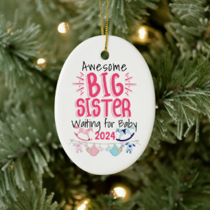 2023 Big Sister Waiting for New Baby Sibling Ceramic Tree Decoration
