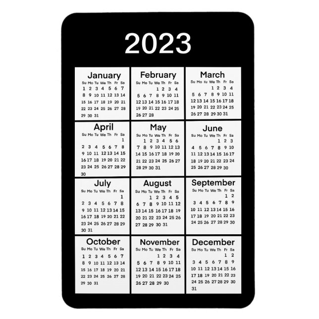 2023 Black Mini Calendar Magnet (Vertical)