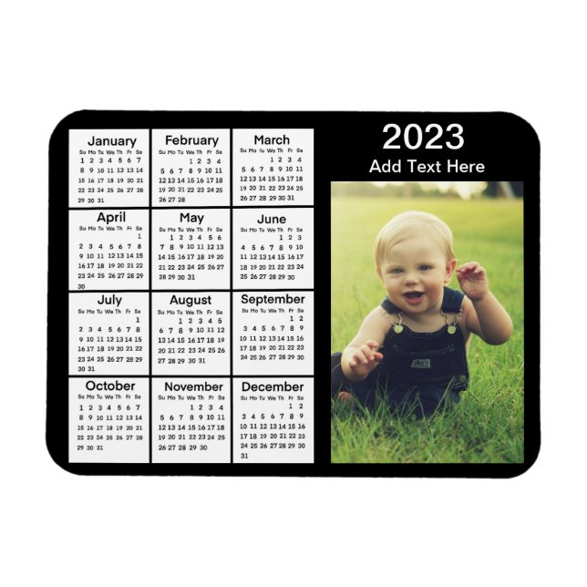 2023 Black Mini Photo Calendar   Magnet (Horizontal)