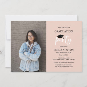 2023 Blush Black Photo Graduation Party Invitation