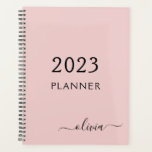 2023 Blush Pink Girly Script Monogram Name Modern Planner<br><div class="desc">2023 Blush Dusty Pink Monogram Add Your Own Script Name 2021 Calendar Wedding Event Planner. This makes the perfect sweet 16 birthday,  wedding,  bridal shower,  anniversary,  baby shower or bachelorette party gift for someone that loves glam luxury and chic styles.</div>