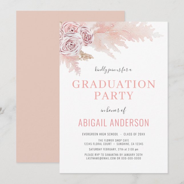 2023 Boho Graduation Floral Palms Girly Invitation (Front/Back)