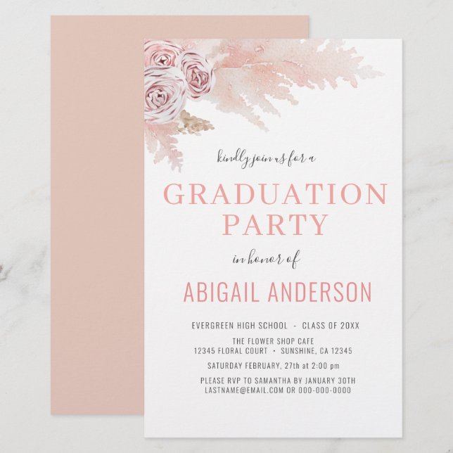 2023 Budget Boho Graduation Floral Invitation (Front/Back)