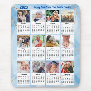 2023 Calendar 12 Family Photo Modern Blue Simple Mouse Mat