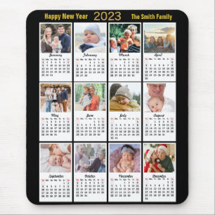 2023 Calendar 12 Family Photo Modern Gold Script Mouse Mat