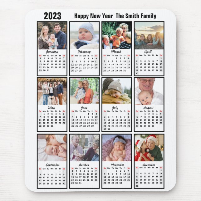 2023 Calendar 12 Family Photo Modern Minimalist Mouse Mat (Front)