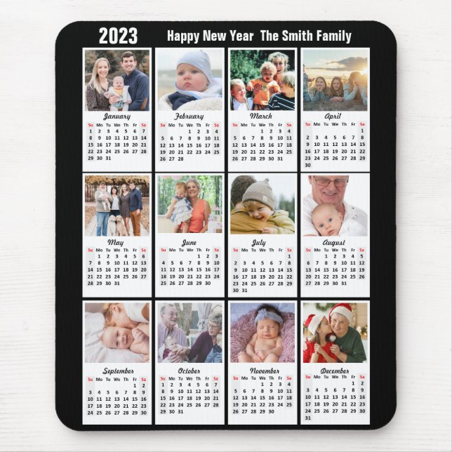 2023 Calendar 12 Family Photo Modern Minimalist Mouse Mat (Front)