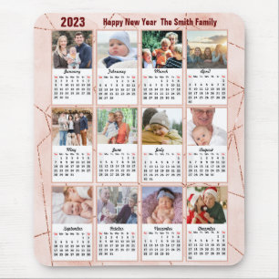 2023 Calendar 12 Family Photo Modern Rose Gold Mouse Mat