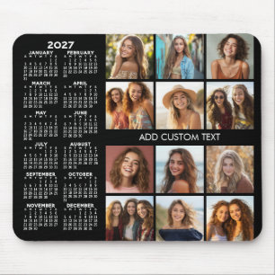 2023 Calendar - 12 photo collage - black Mouse Mat