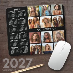 2023 Calendar - 12 photo collage - black Mouse Mat
