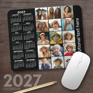 2023 Calendar - 15 photo collage black Mouse Mat