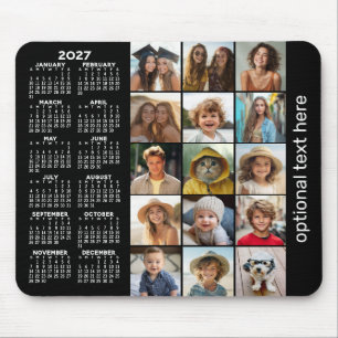 2023 Calendar - 15 photo collage black Mouse Mat