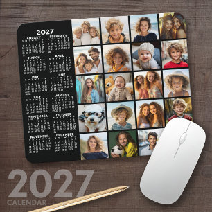 2023 Calendar - 20 photo collage black Mouse Mat