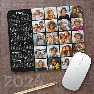 2023 Calendar - 20 photo collage black Mouse Mat