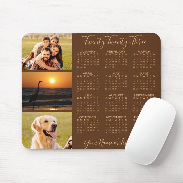 2023 Calendar 3 Photo Personalized Custom Color Mouse Mat (With Mouse)