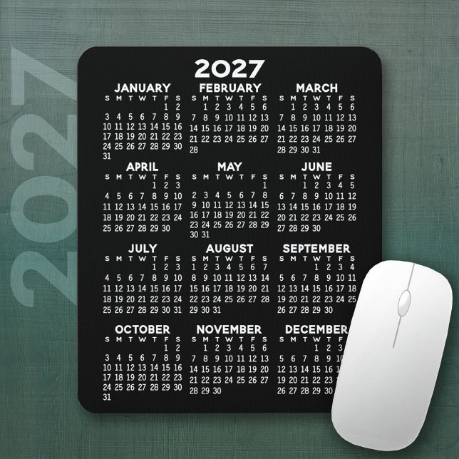 2023 Calendar - black background - Vertical  Mouse Mat (2027 Calendar Mousepad)