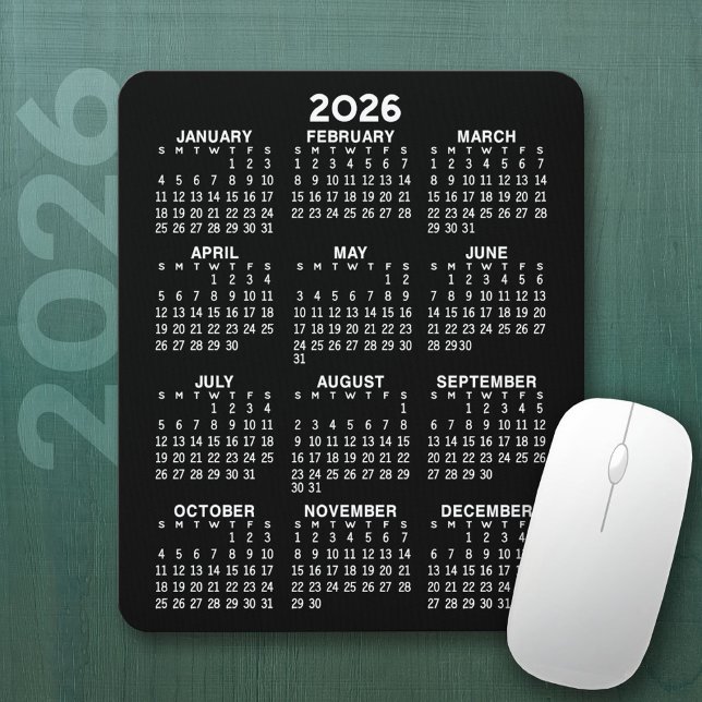 2023 Calendar - black background - Vertical  Mouse Mat (2026 Calendar Mousepad)