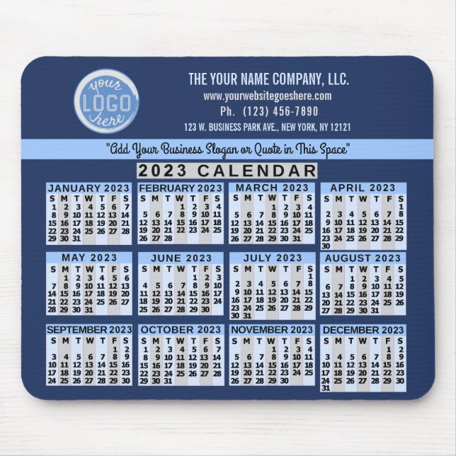 2023 Calendar Blue Easy Custom Business Logo Name Mouse Mat (Front)
