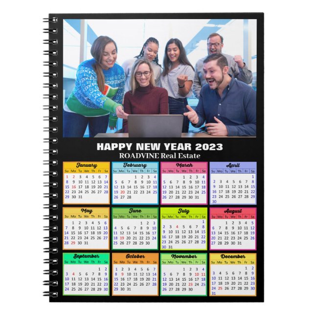 2023 Calendar Business Custom Photo Modern Black Notebook (Front)