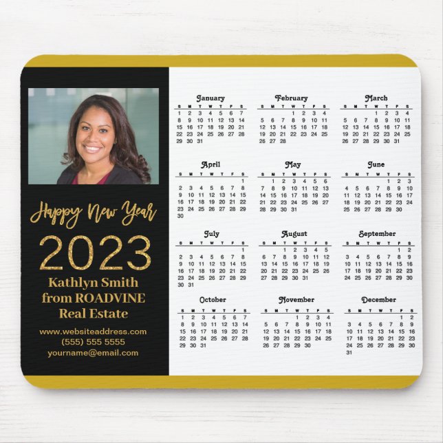 2023 Calendar Business Gold Script Photo Mouse Mat (Front)