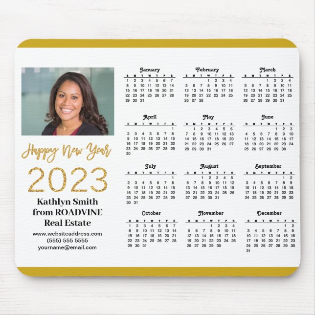 2023 Calendar Business Gold Script Photo Simple Mouse Mat (Front)