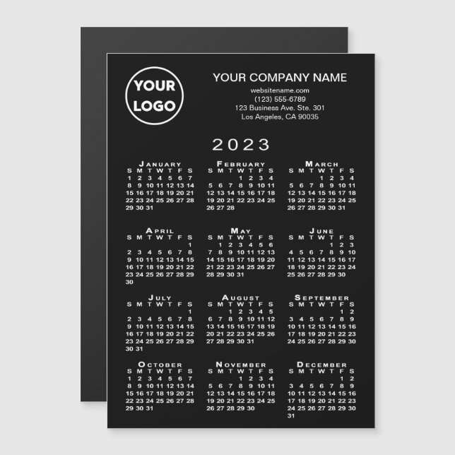 2023 Calendar Business Logo Text Black Magnet Card (Front/Back)