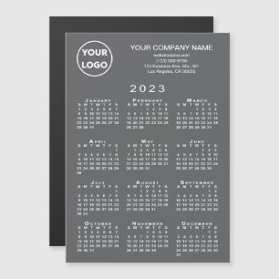 2023 Calendar Business Logo Text Grey Magnet Card