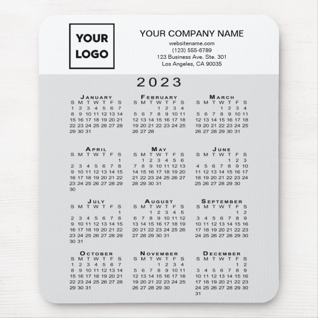 2023 Calendar Business Logo Text Light Grey White Mouse Mat (Front)