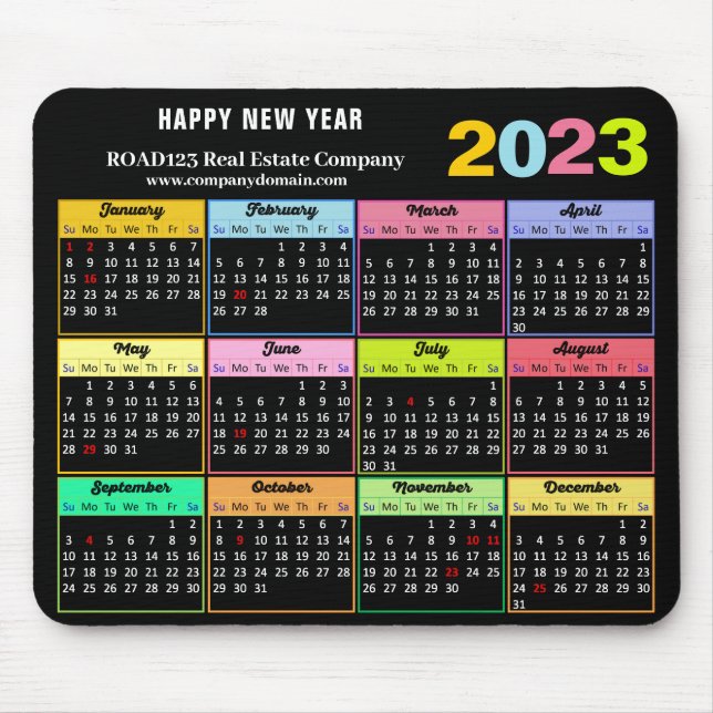 2023 Calendar Business Modern Custom White Black Mouse Mat (Front)
