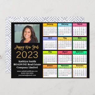 2023 Calendar Business Modern Gold Script Photo Holiday Card
