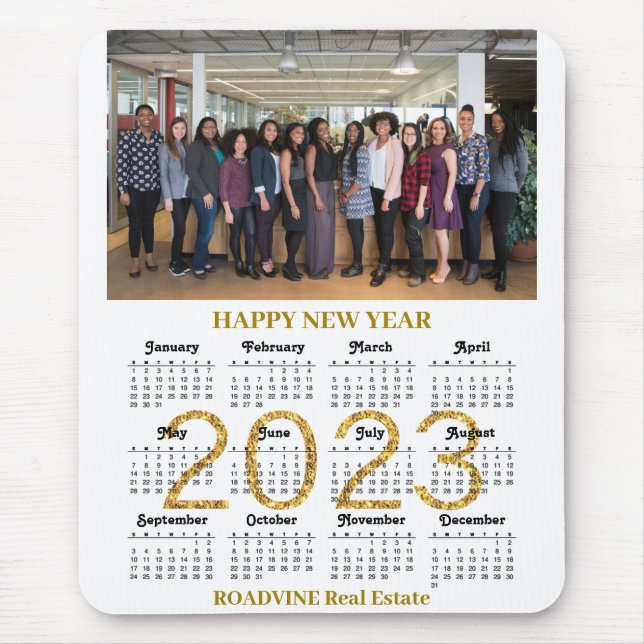 2023 Calendar Business Modern Gold Script Photo Mouse Mat (Front)