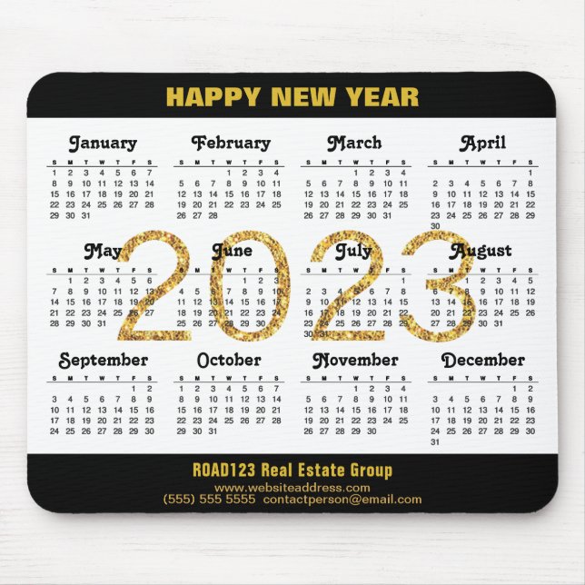 2023 Calendar Business Modern Gold Script Simple Mouse Mat (Front)