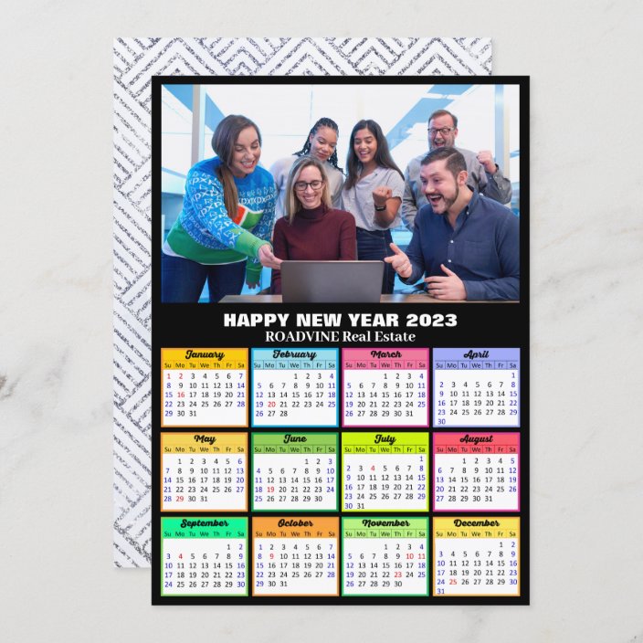 2023 Calendar Business Photo Modern Black Silver Holiday Card Zazzle