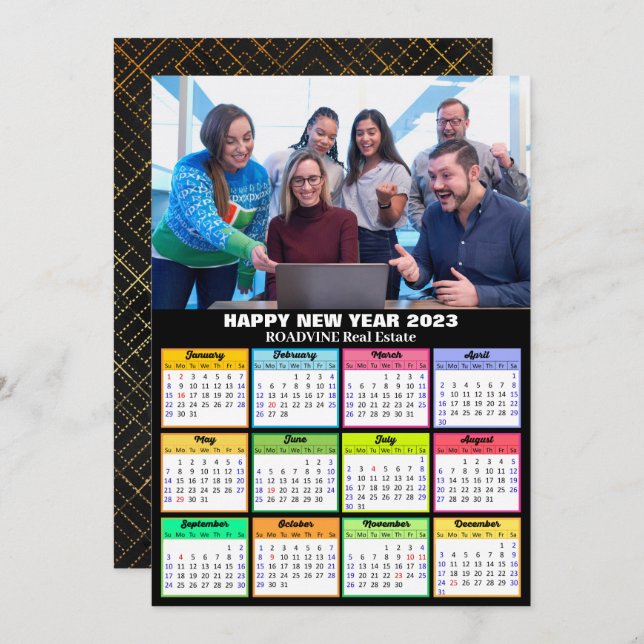 2023 Calendar Business Photo Modern Script Simple Holiday Card (Front/Back)
