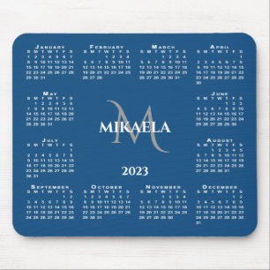 2023 Calendar Chic Monogram Name on Blue Mouse Mat